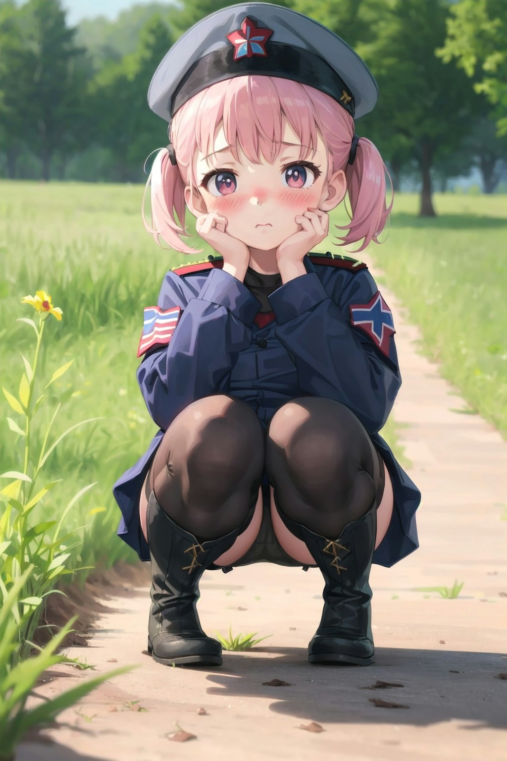 しゃがむ軍服幼女