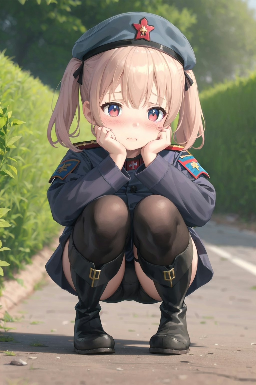 しゃがむ軍服幼女