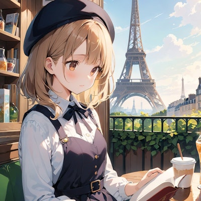 パリのカフェで読書