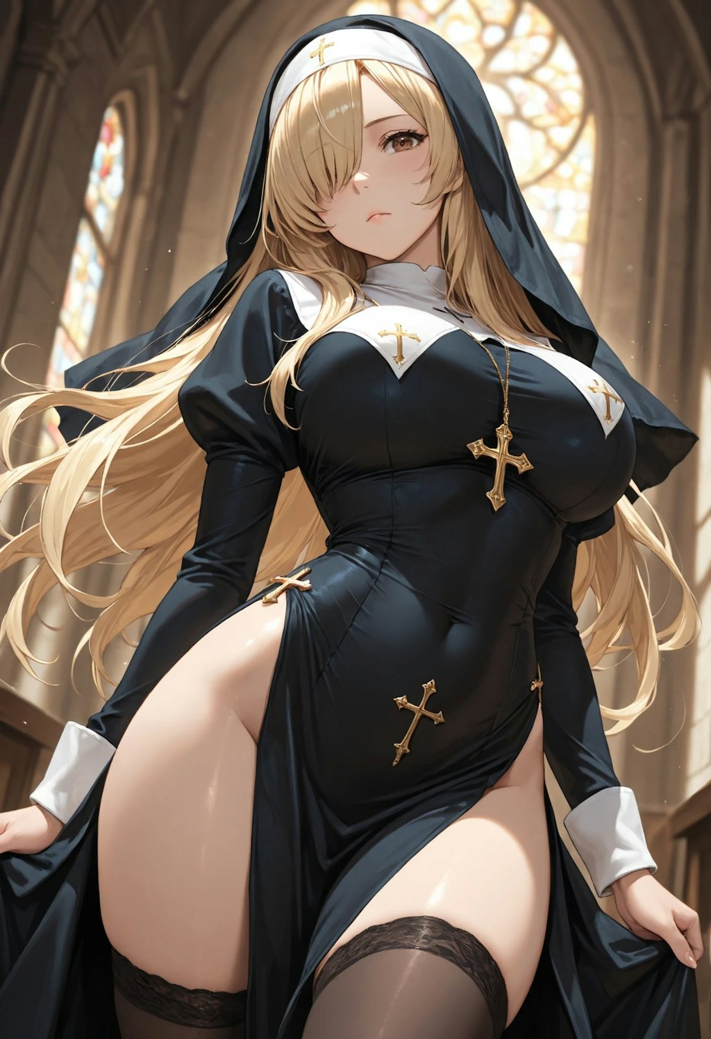 金髪メカクレ巨乳シスター