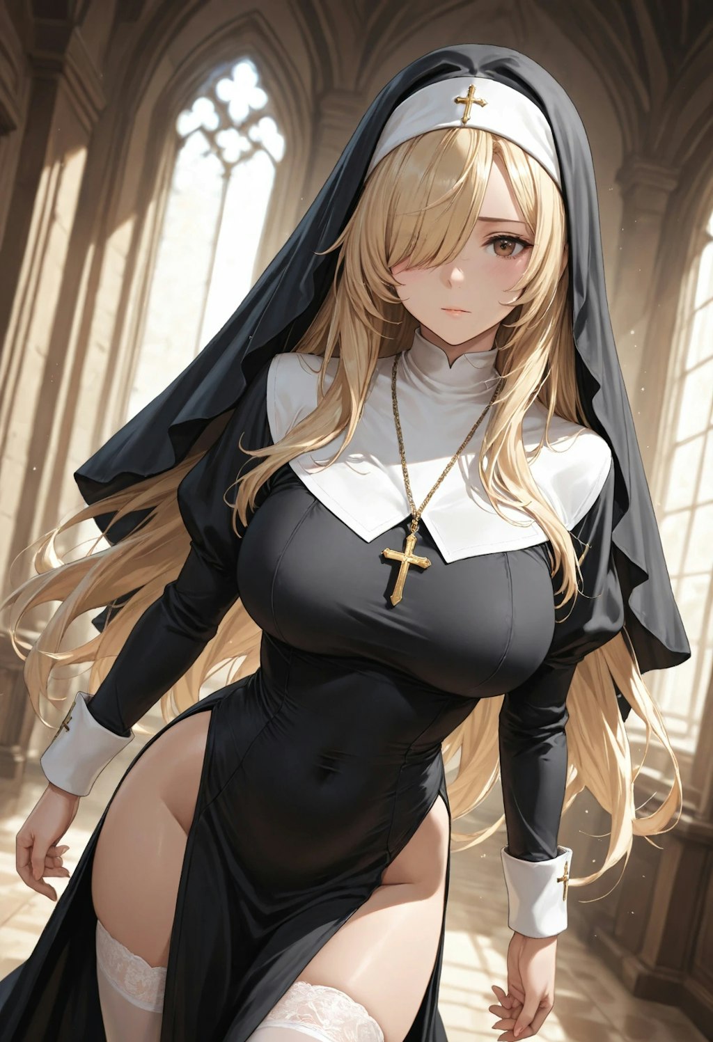 金髪メカクレ巨乳シスター