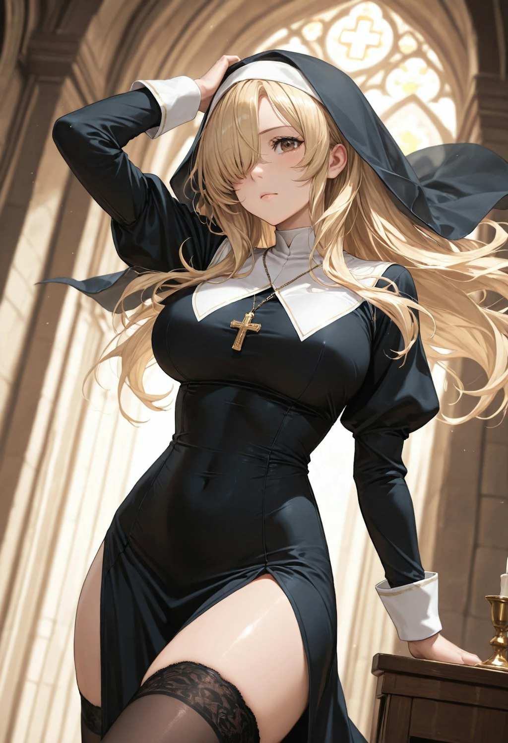 金髪メカクレ巨乳シスター