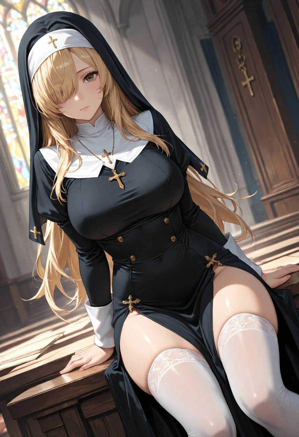 金髪メカクレ巨乳シスター