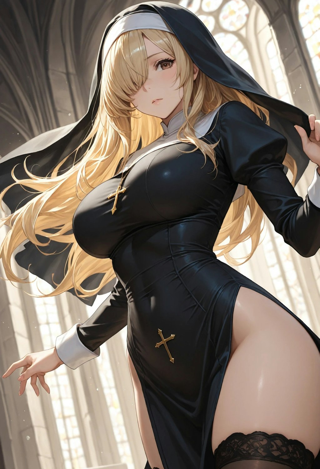 金髪メカクレ巨乳シスター