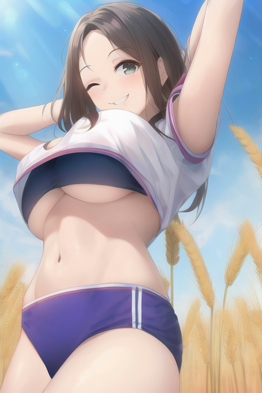 下乳を笑顔で見せるレスランドの女の子です。