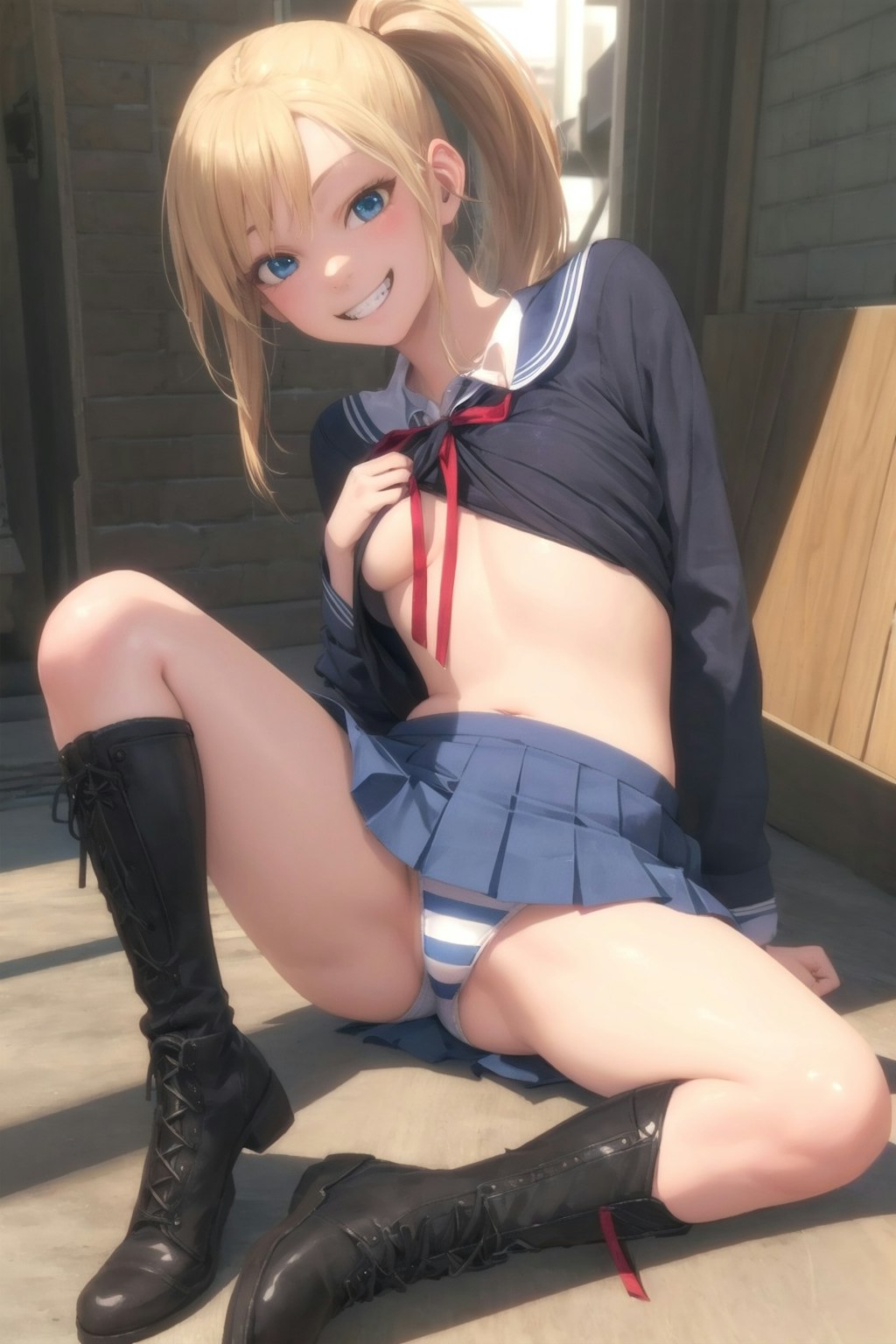 パンツを見せてニヤニヤ笑う少女