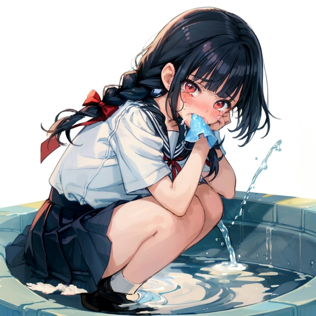 水に落ちて思わず泣きそうな女の子