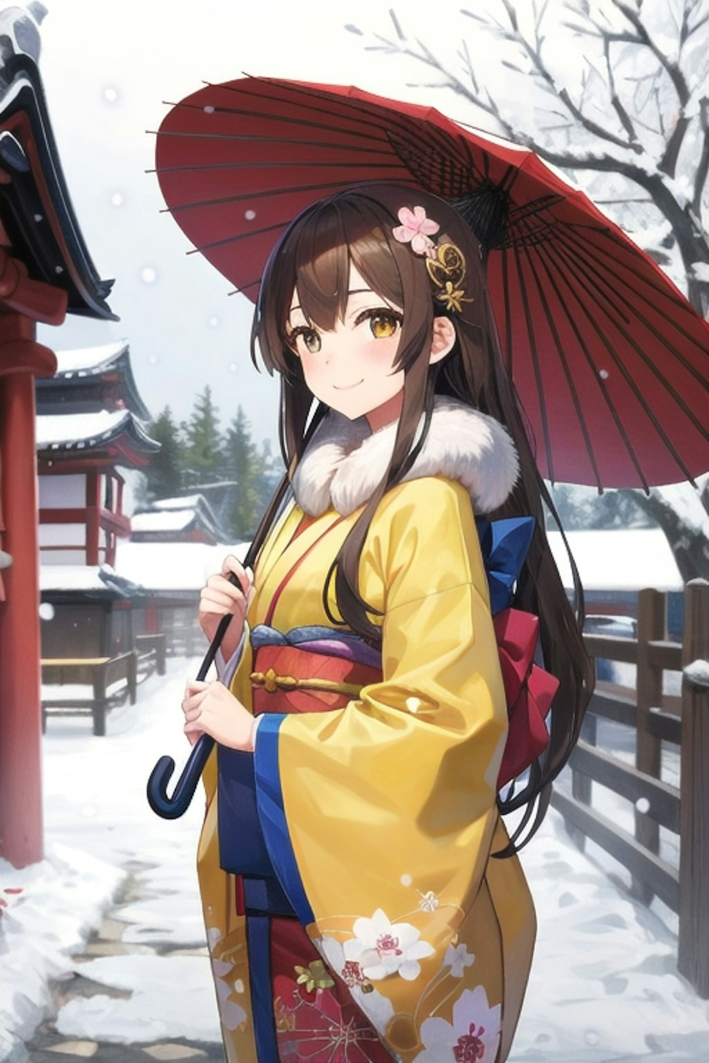 和傘を持つなごみちゃん👘🪭☂﻿