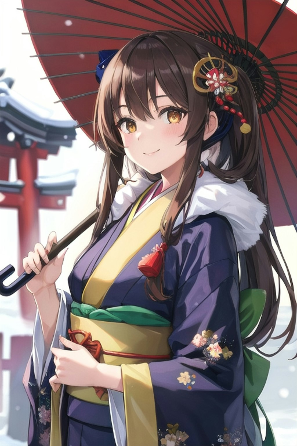 和傘を持つなごみちゃん👘🪭☂﻿
