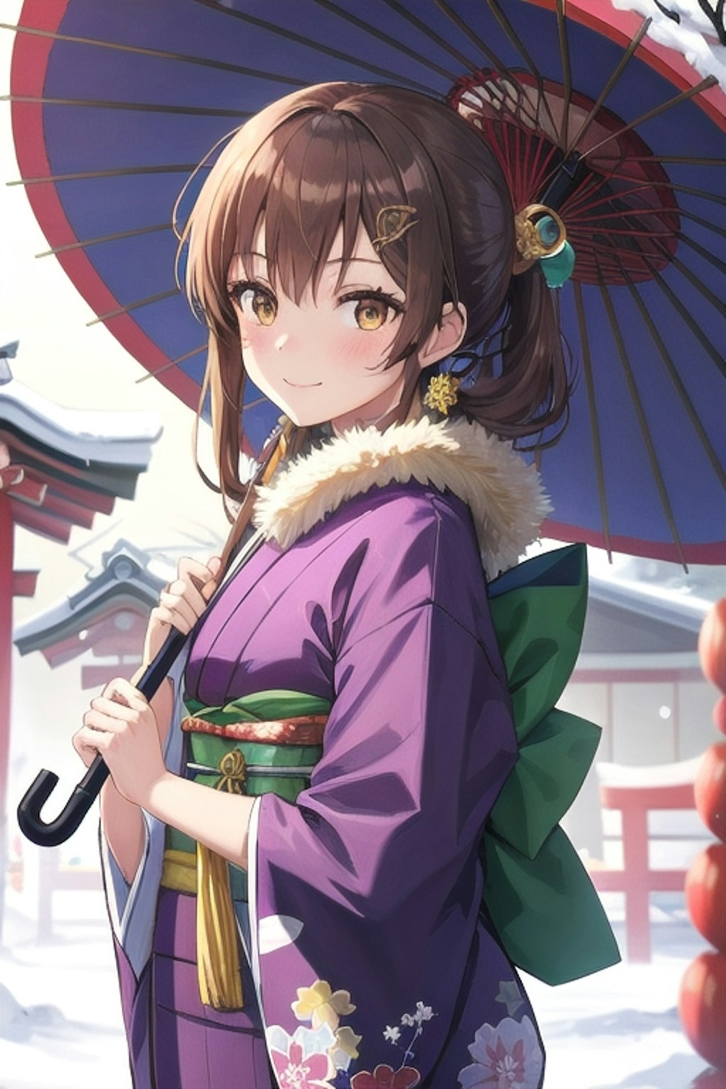 和傘を持つなごみちゃん👘🪭☂﻿