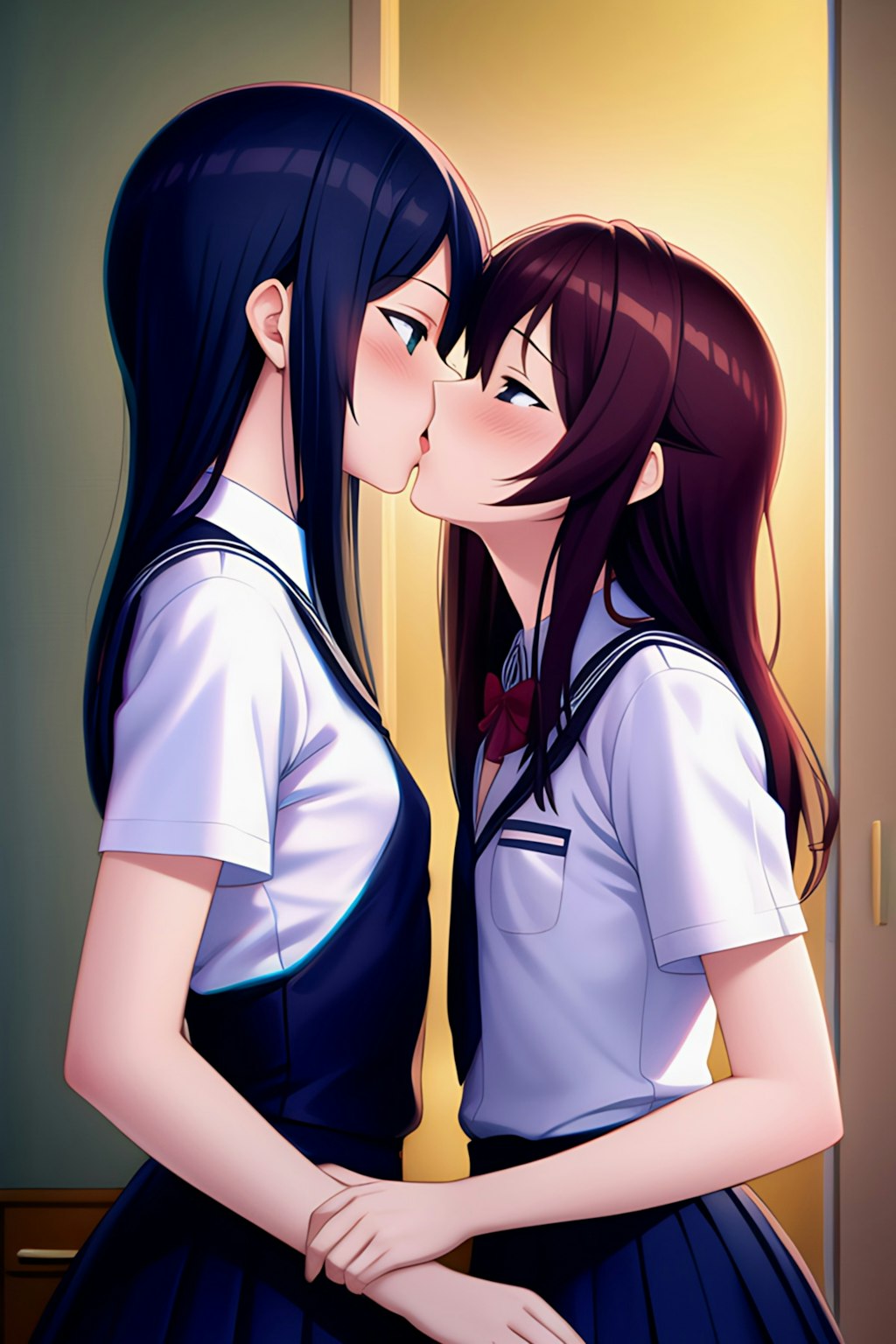 制服姿でいろんなところでキス