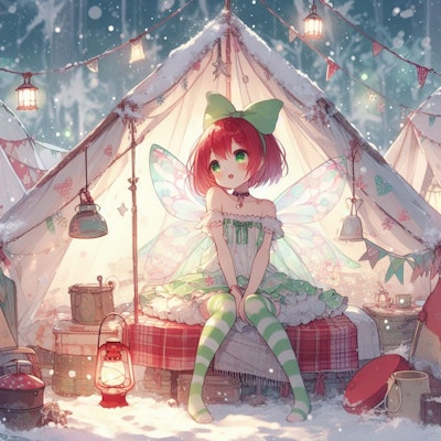 雪中でキャンプする妖精さん