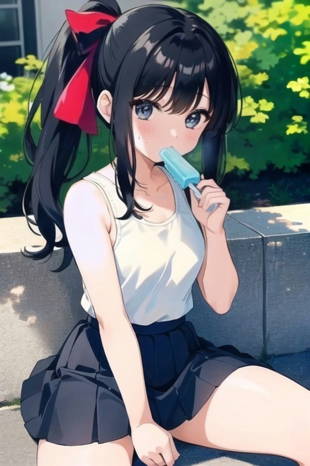 アイスを食べてる女の子（黒髪のみ）