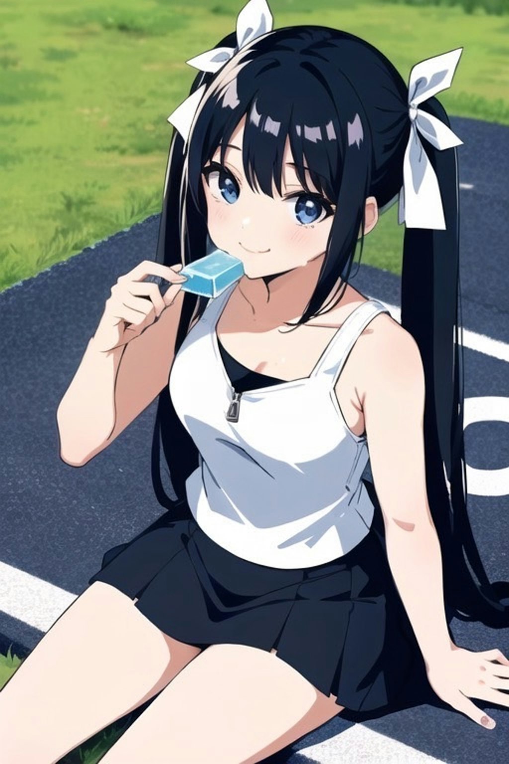 アイスを食べてる女の子（黒髪のみ）