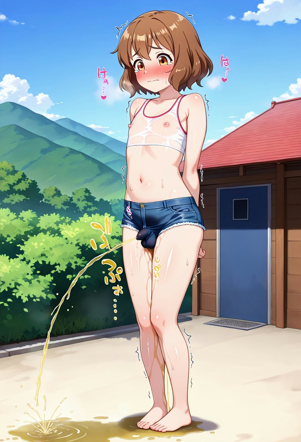 ショートパンツふたなりおもらし