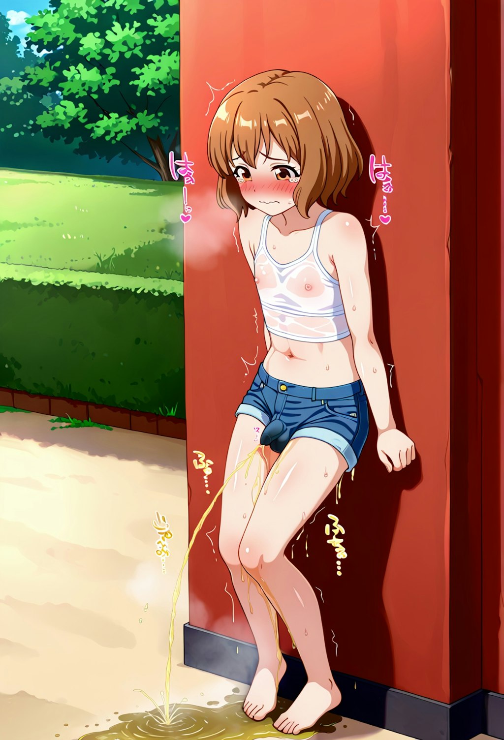 ショートパンツふたなりおもらし