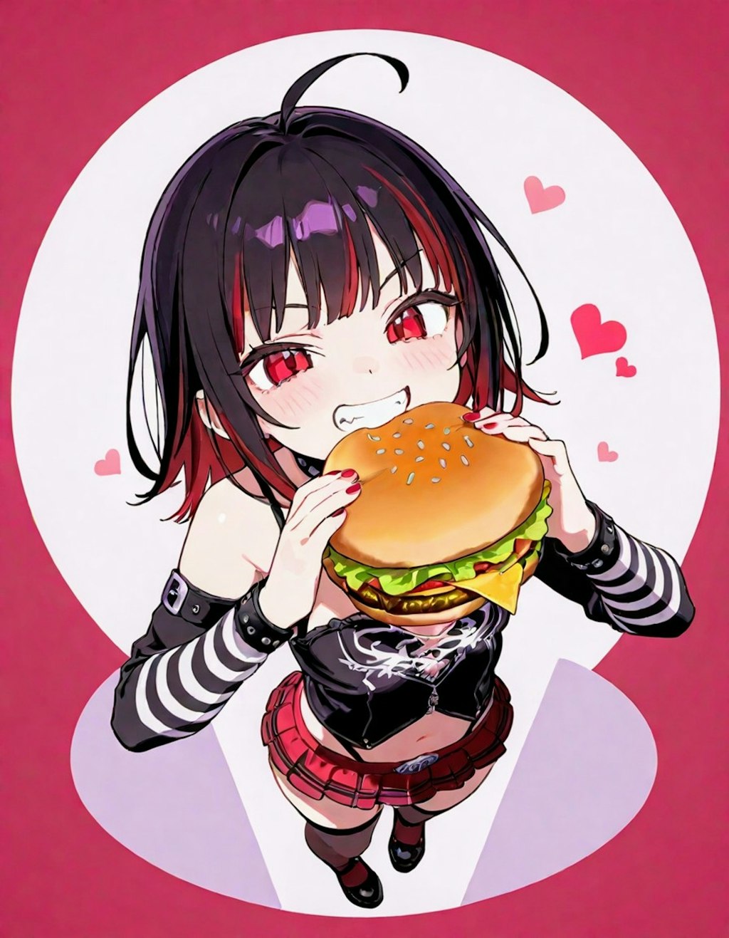 ハンバーガー🍔食べてる、お姉やん