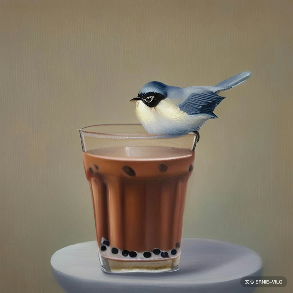 Bird in coffee or bubble tea