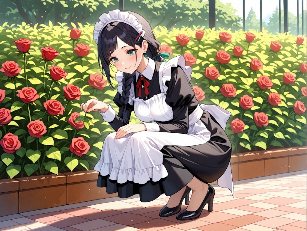 薔薇を手入れするこよみちゃん