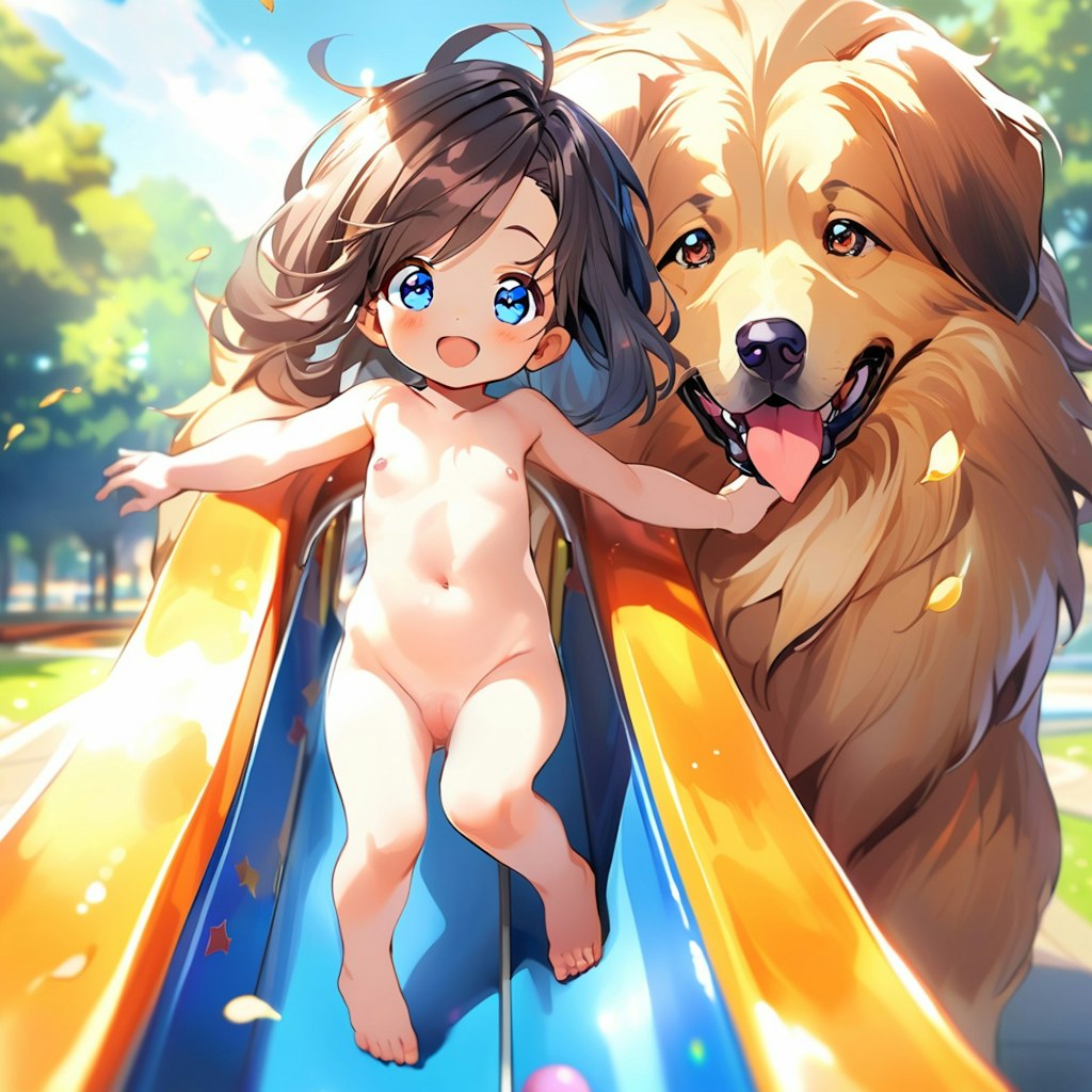 公園　全裸で犬と遊ぶ幼女