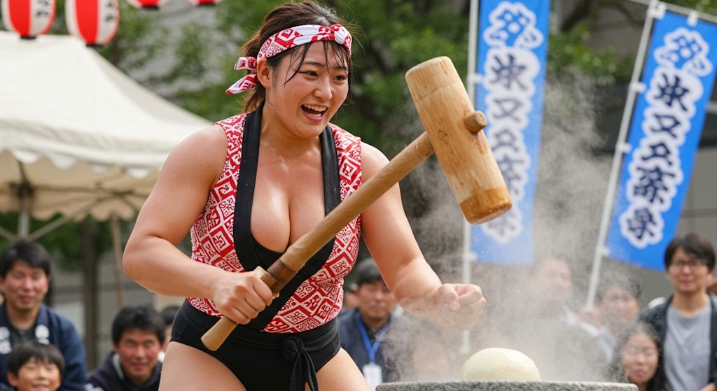 現役美女レスラーによる餅つきイベント