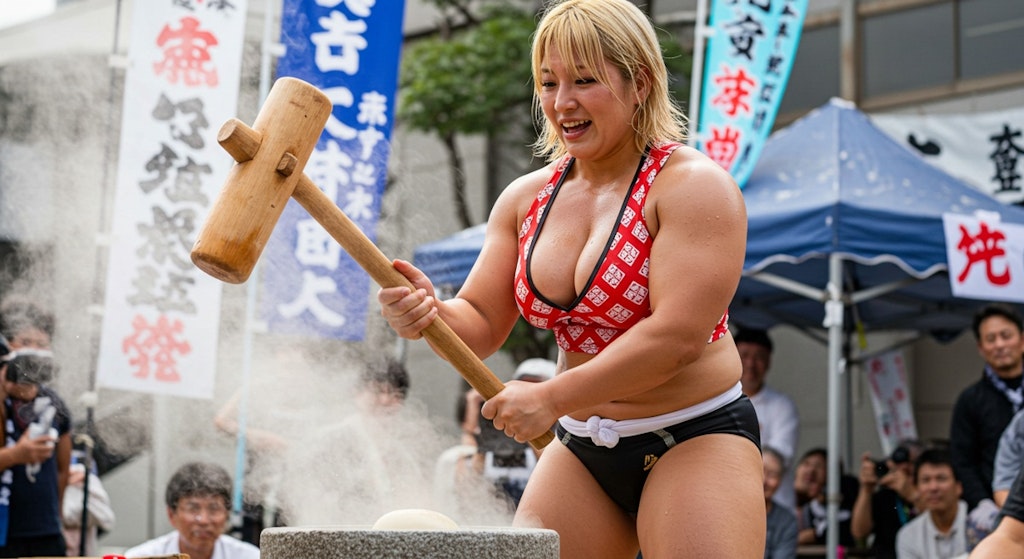 現役美女レスラーによる餅つきイベント