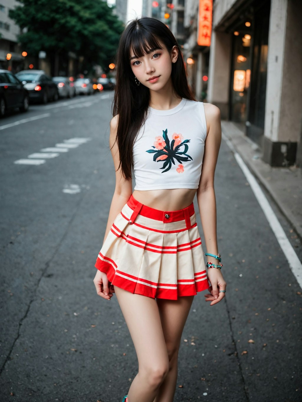 crop top , mini skirt