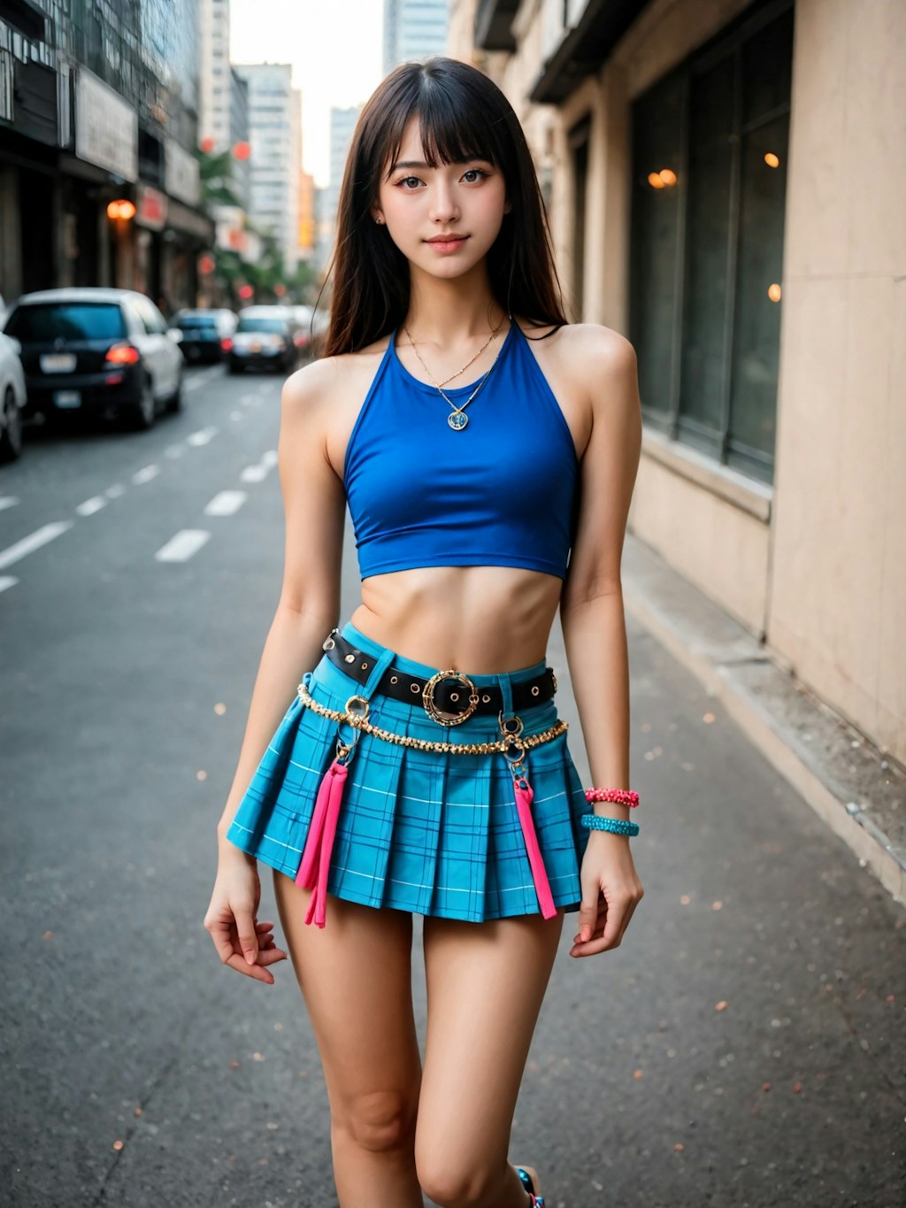 crop top , mini skirt