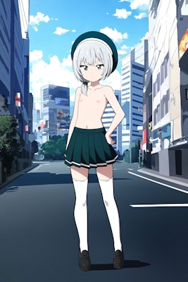 街中裸スカート
