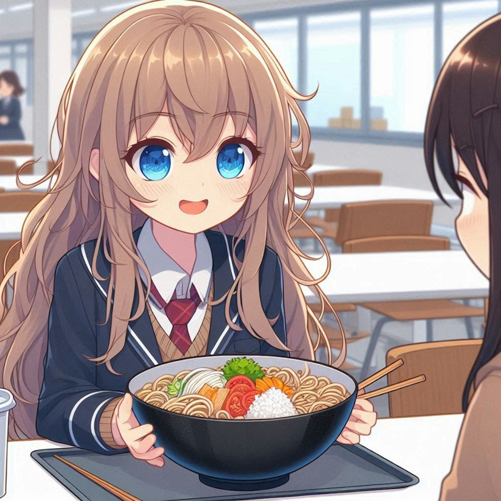 学食でそばを頼んだ小さな女の子