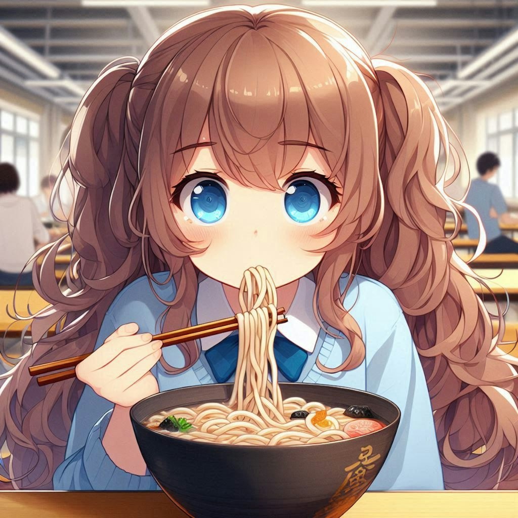 学食でそばを頼んだ小さな女の子