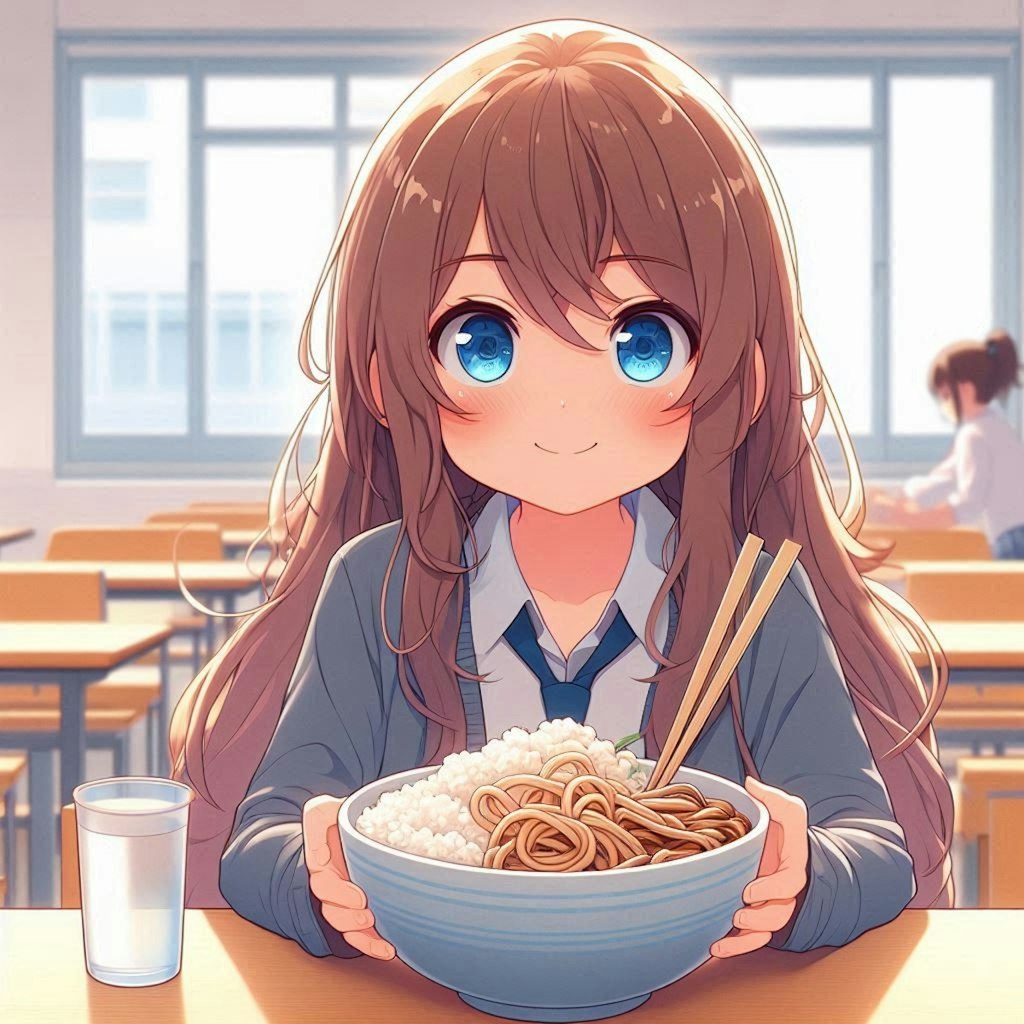 学食でそばを頼んだ小さな女の子