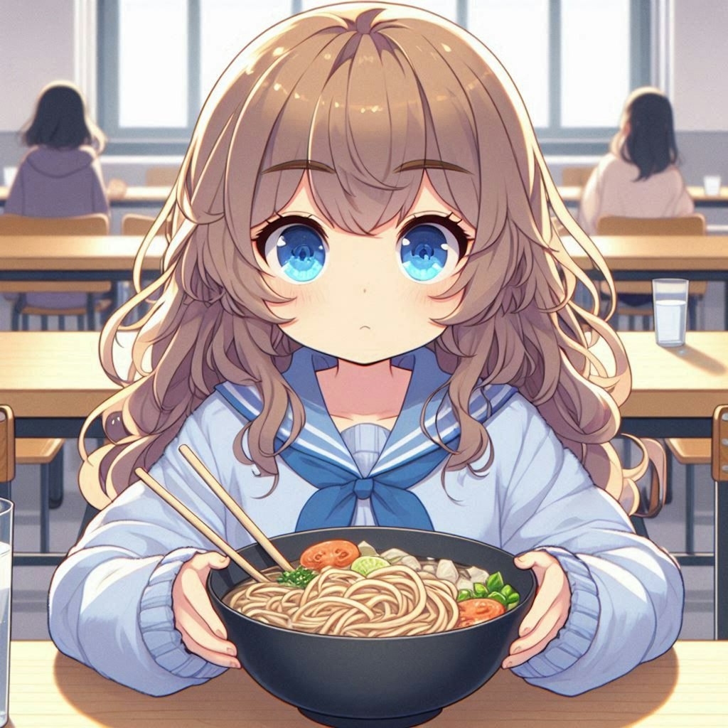 学食でそばを頼んだ小さな女の子