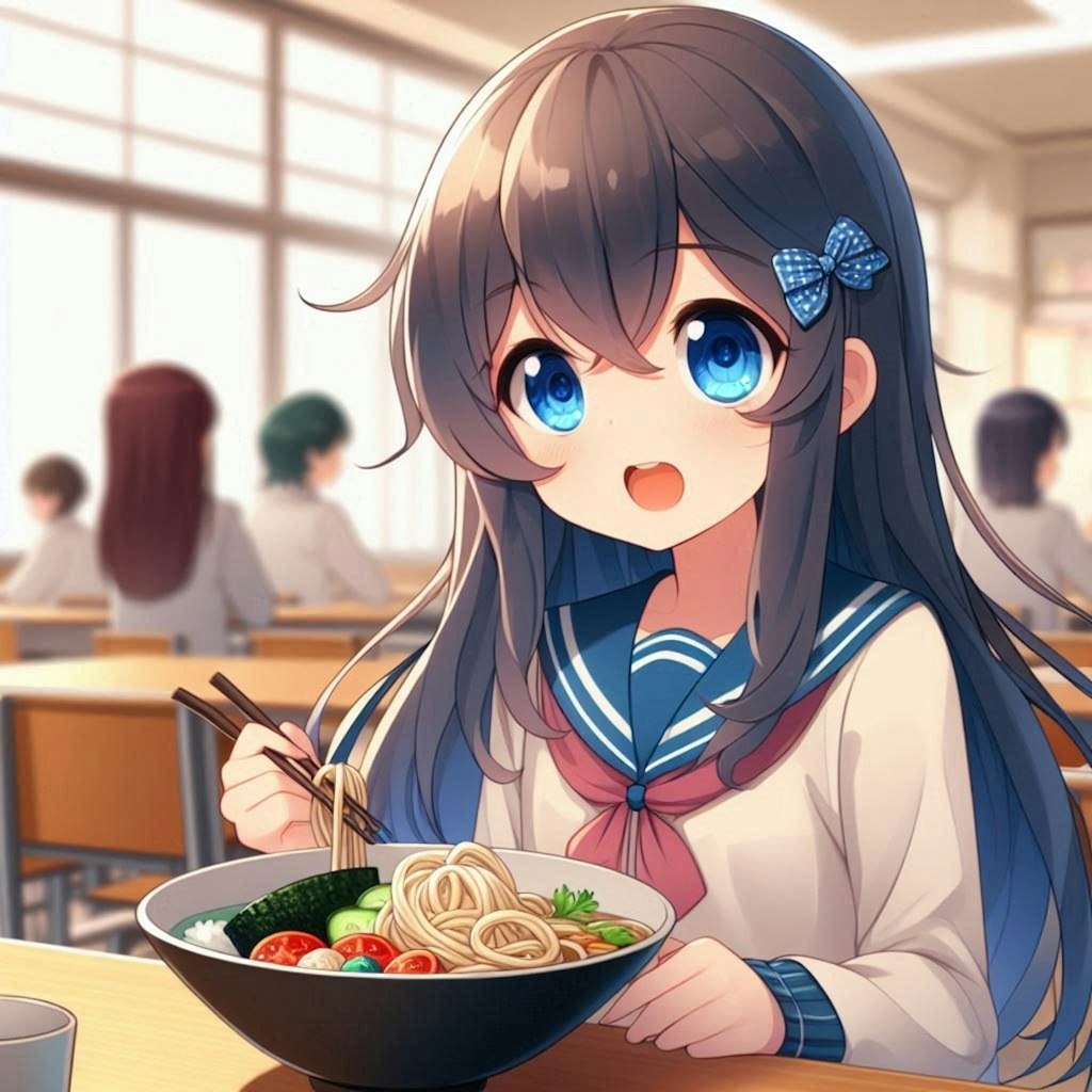 学食でそばを頼んだ小さな女の子