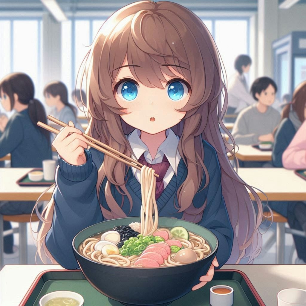 学食でそばを頼んだ小さな女の子