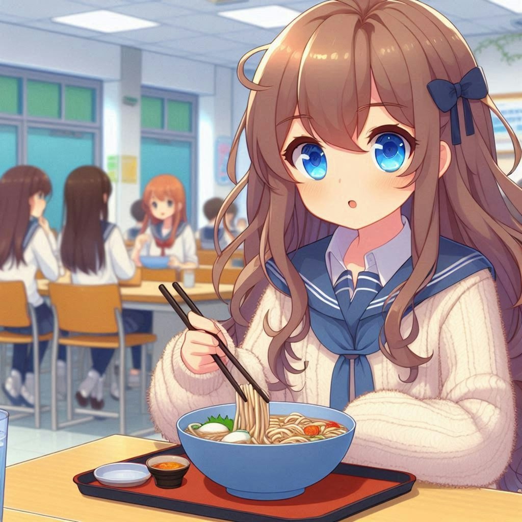 学食でそばを頼んだ小さな女の子