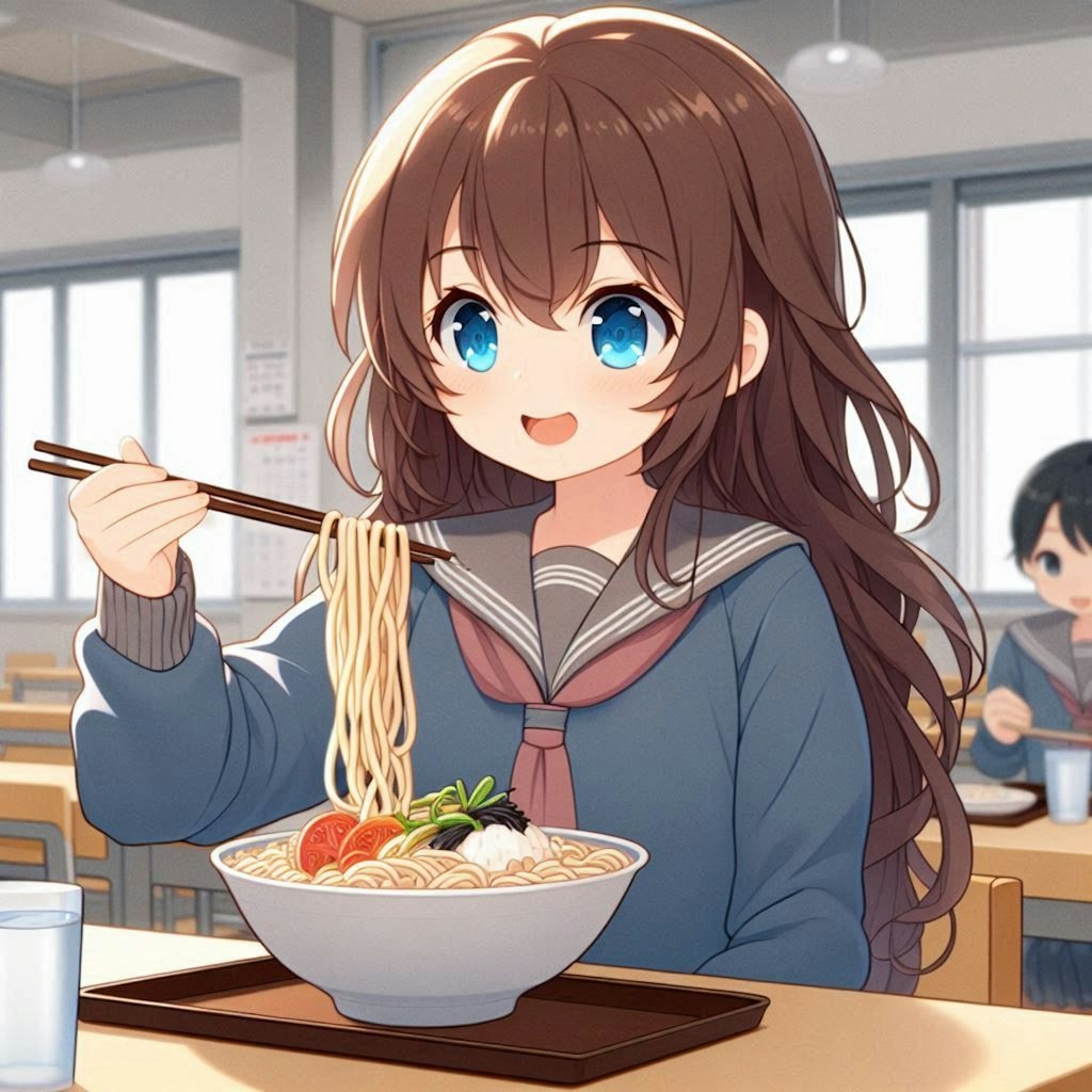 学食でそばを頼んだ小さな女の子