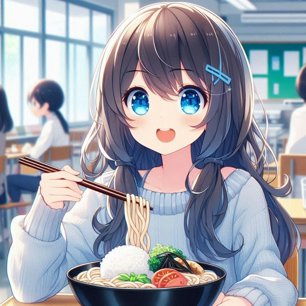 学食でそばを頼んだ小さな女の子