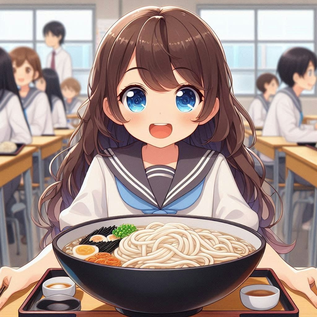 学食でそばを頼んだ小さな女の子