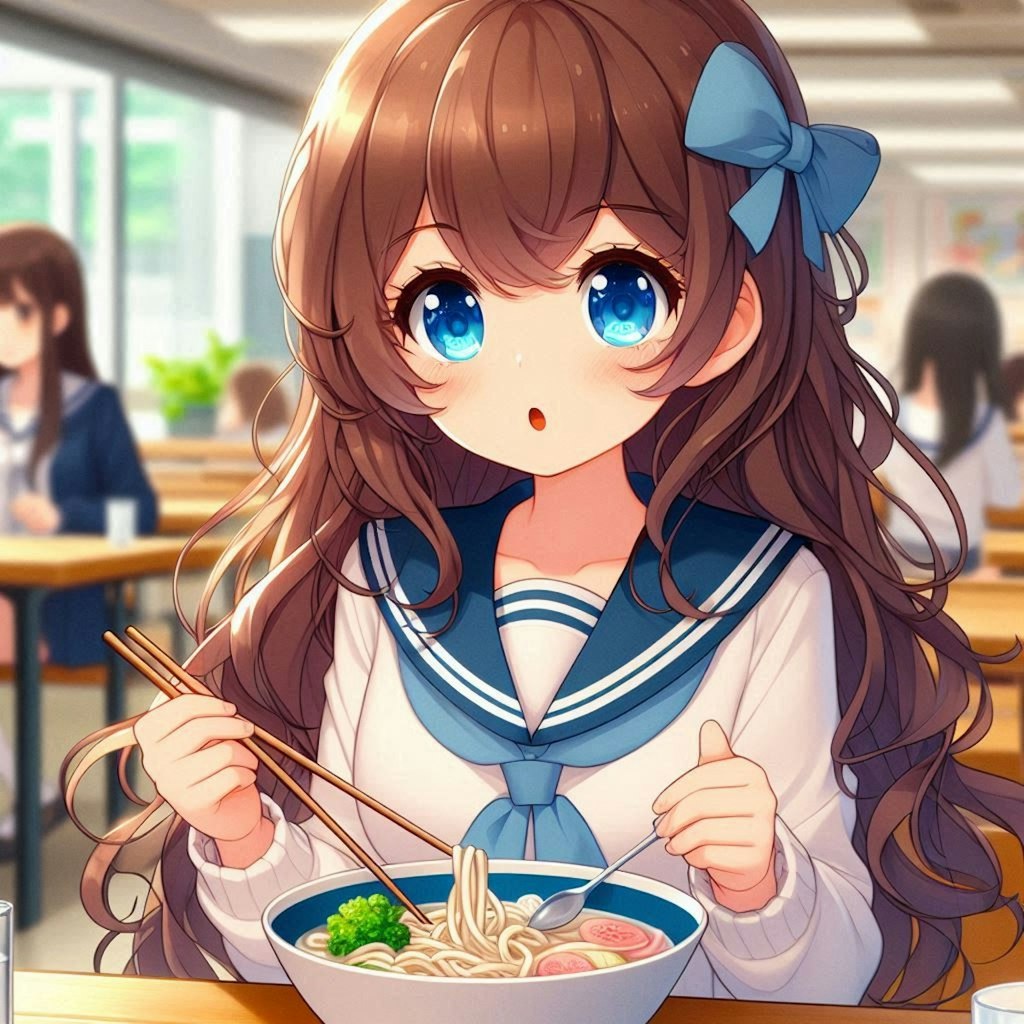 学食でそばを頼んだ小さな女の子