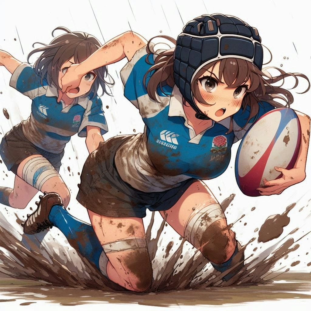 雨の中の練習2(🏉泥まみれの女子ラグビー 94)