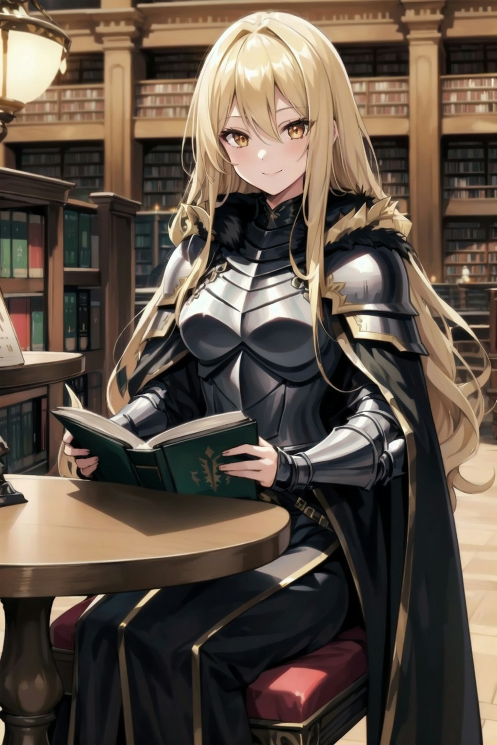 図書館で本を読む女騎士さん