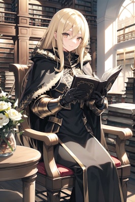 図書館で本を読む女騎士さん