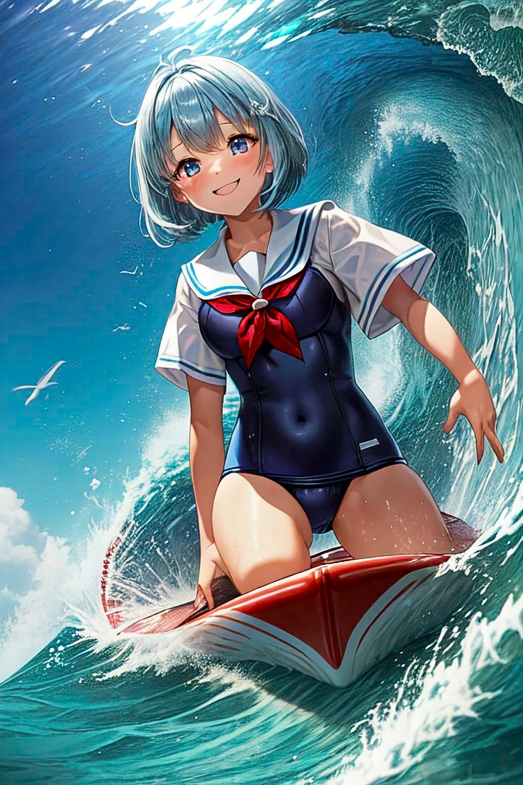 スク水💧雫ちゃんサーフィンする🏄