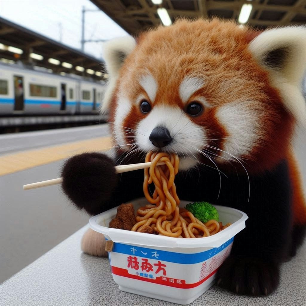 レッサーパンダ 駅で🍚シリーズ