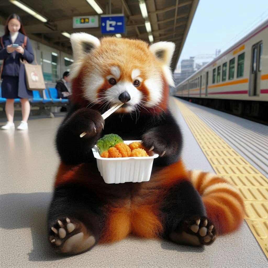 レッサーパンダ 駅で🍚シリーズ