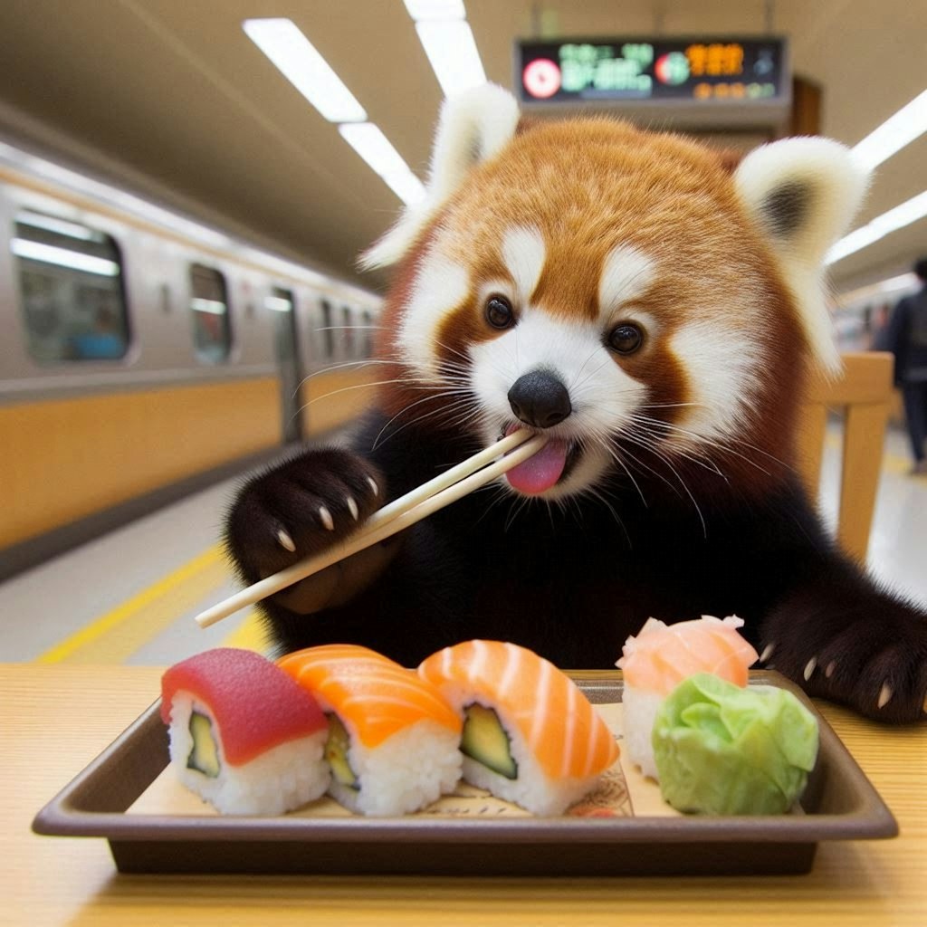 レッサーパンダ 駅で🍚シリーズ