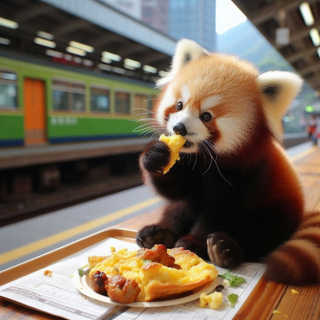 レッサーパンダ 駅で🍚シリーズ