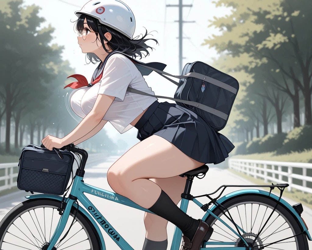 自転車通学の時はしっかりとヘルメットを被る地味子