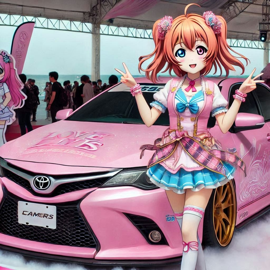 ラブライブキャラとピンクカラートヨタカムリのドリ車